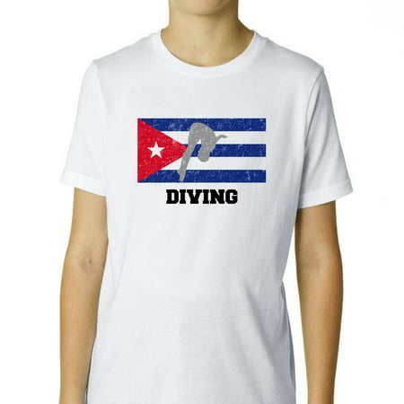 Cuba Olympic - Diving - Flag - Silhouette Boy's Cotton Youth
