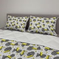 thumbnail image 2 of Geometric Comforter & Sham Bedding Set, Line Art with Circle Triangles and Chevron Zigzags Vintage Art Print, 3 pcs Duvet Set Microfiber Filling Quilt, 5 Sizes, Yellow Black White, by Ambesonne, 2 of 4