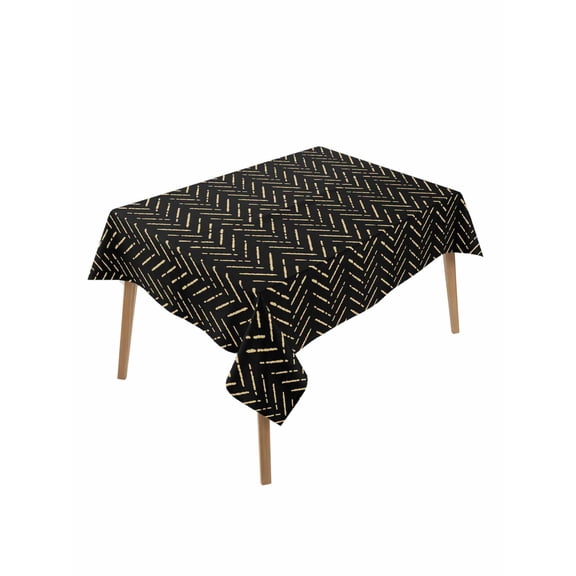 Black Yellow Geometric Table Cloth, Modern Abstract Art Striped Waterproof Tablecloth for Rectangle Tables, Reusable Washable Fabric Table Cover for Restaurant Kitchen Dining Tables 52"x70"