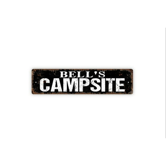 Campsite Sign Metal Sign Rustic Street Sign or Door Name Plate Plaque Size: 4 x 16 Inch