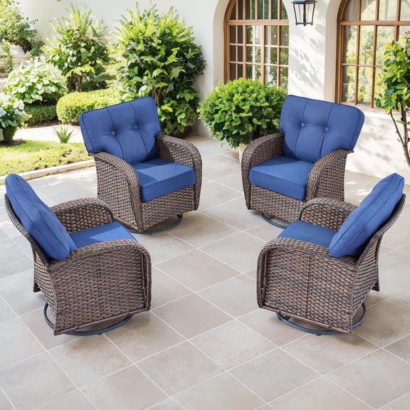 Bellefurn Patio Outdoor Swivel Chairs with 5" Thick T-shape Cushions,High Back Outdoor Swivel Rocker Patio Rocking Chairs Outdoor Conversation Set for Porch Balcony Deck
