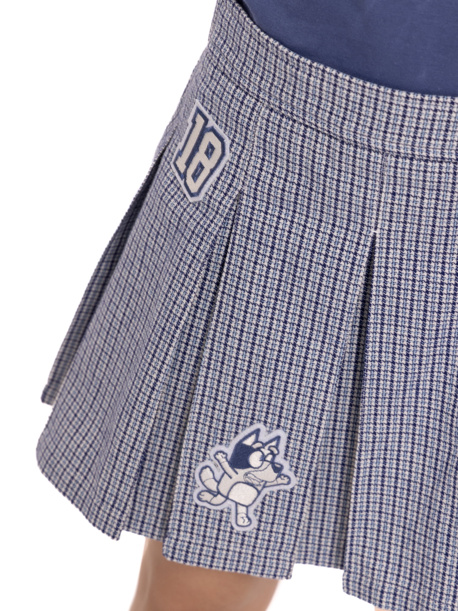 Bluey Girls Plaid Pleated Skirt with Patches, Sizes 4-16