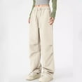 thumbnail image 4 of Wyobmus Womens Parachute Pants Lightweight Quick Dry Hiking Pants Water-Resistant Wide Leg Baggy Pants Y2K Elastic Waisted Track Pants B-Khaki, 4 of 6