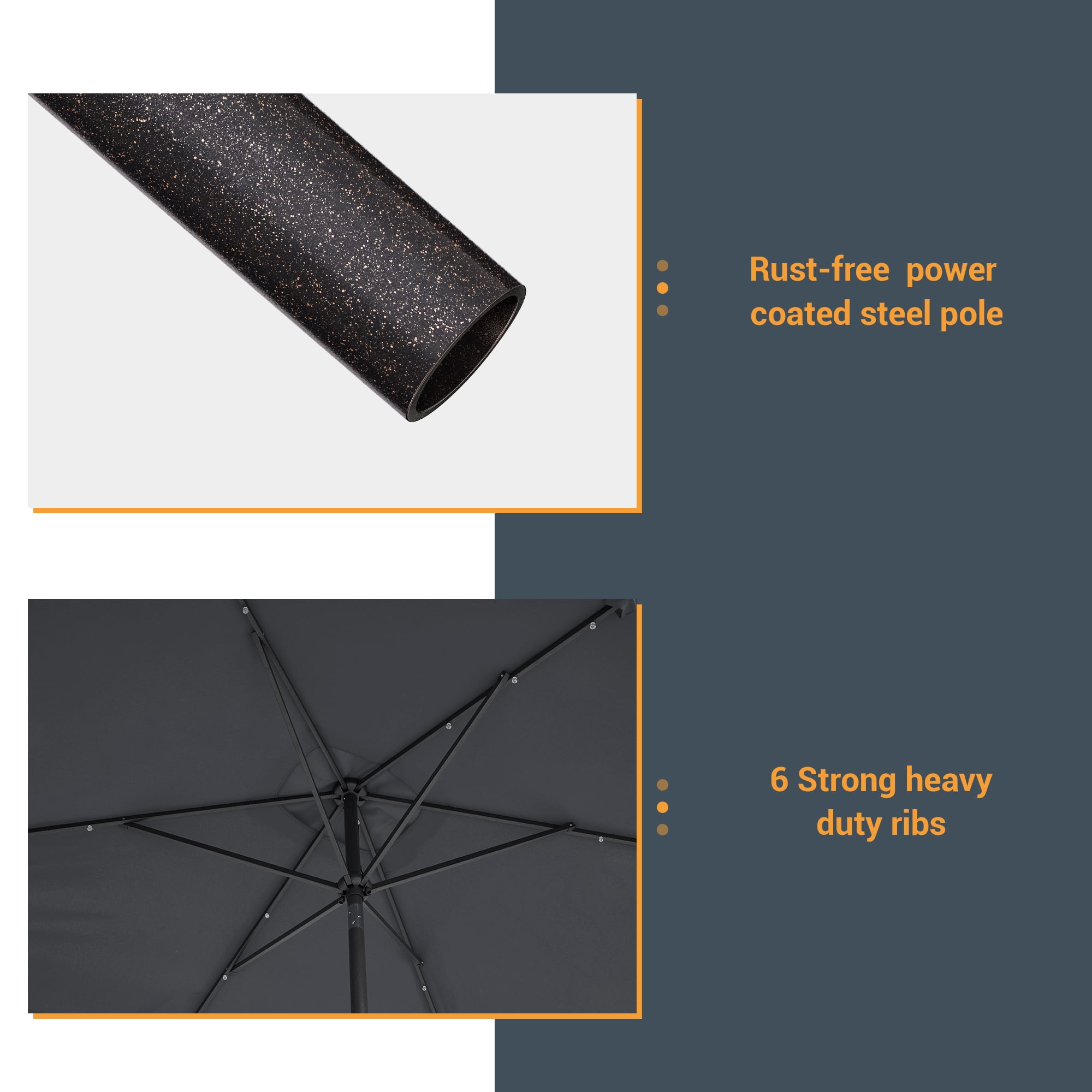 ACEGOSES 10x 6.5ft LED Solar Outdoor Patio Rectangle Table Umbrellas with Non-Fading Canopy for Garden and Yard,Anthracite