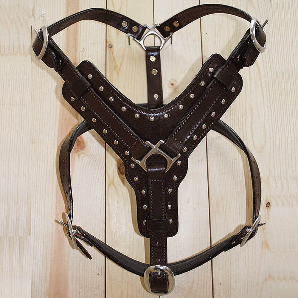 Leather Dog Harness Brown Genuine With Leash Hilason