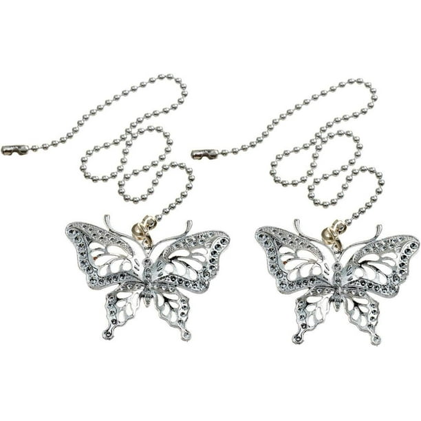 Penck Silver Ceiling Fan Pull Chain Set, Butterfly Decorative Fan Pull