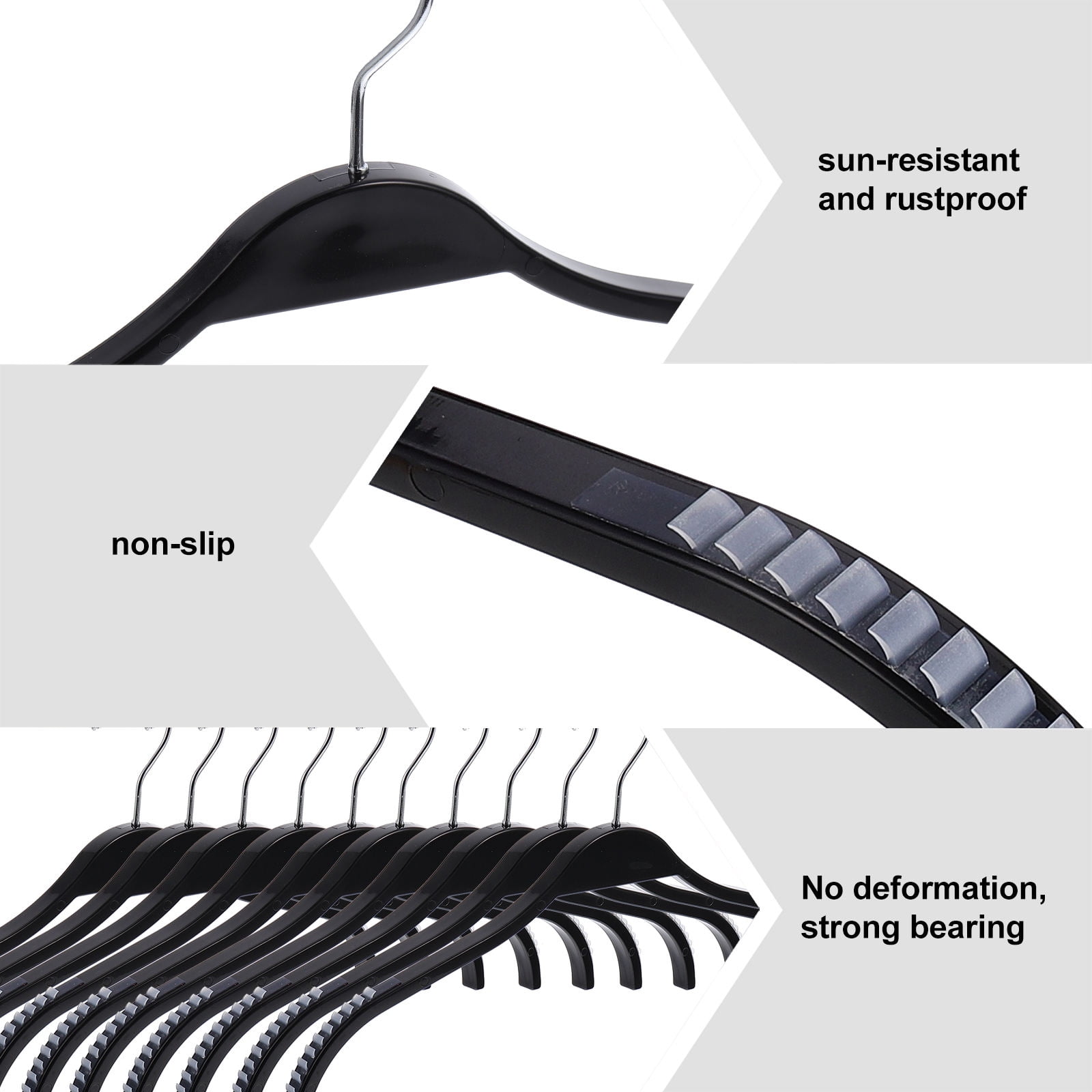 WHAMVOX Black Plastic Coat Hangers for Storage with Semicircle Shoulder Design and 30 kg Capacity