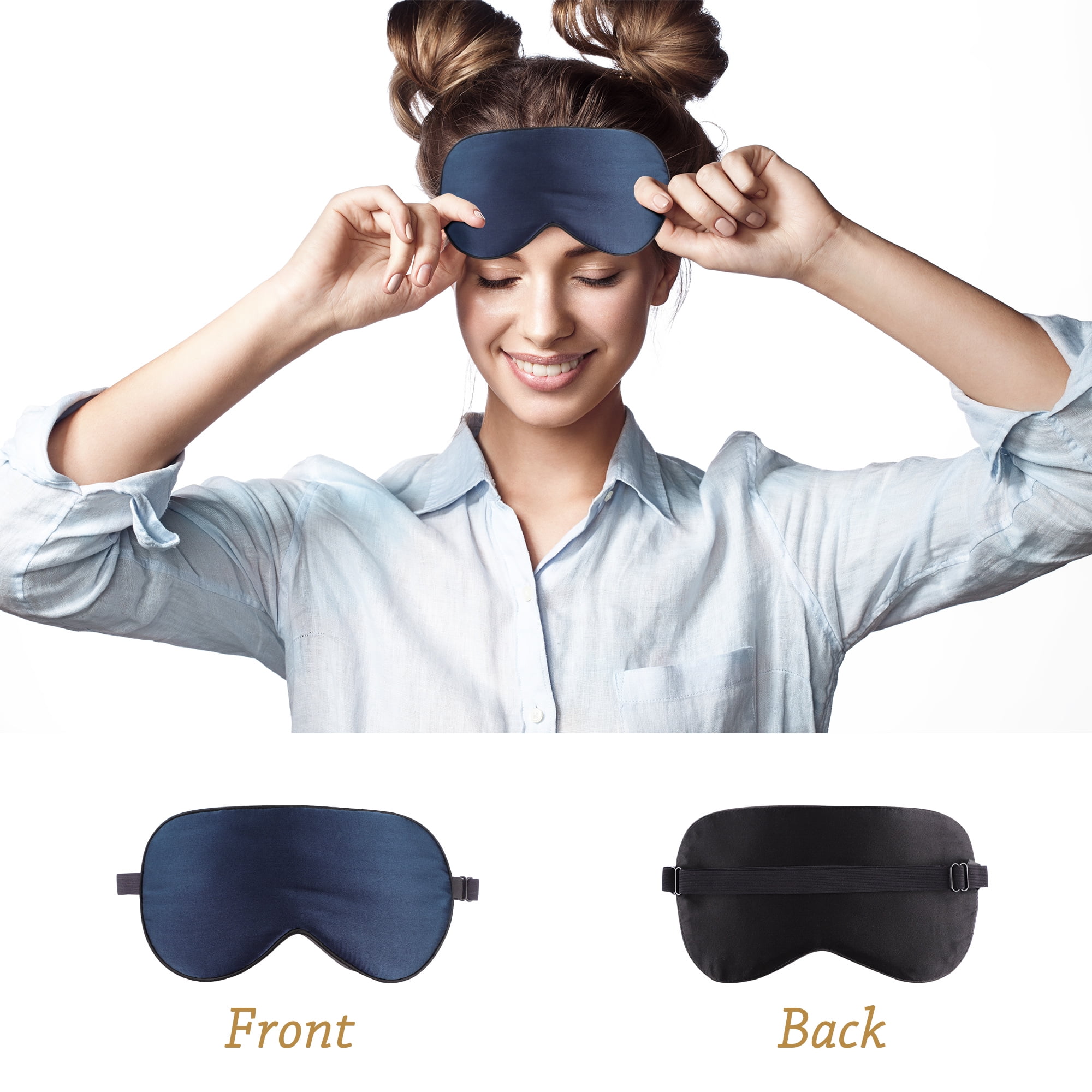 PiccoCasa 19 Momme Silk Pillowcase with Eye Cover Set Queen Navy Blue