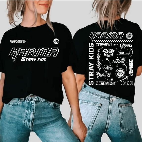 2 Sided Stray kids Karma Tracklist T-Shirt, dominATE SKZOO World Tour 2025 Kpop Tee