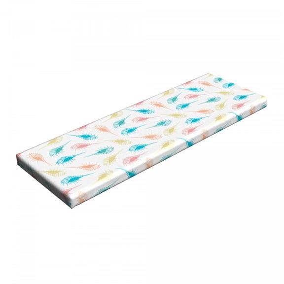 Shells Bench Pad, Long Tail Cabrits Murex Cones with Ornamental Pattern with Dots, HR Foam Cushion with Decorative Fabric Cover, 45" x 15" x 2", Multicolor, by Ambesonne