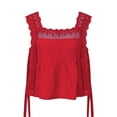 thumbnail image 6 of Chiffon Tops for Women Summer Lace Ruffled Cropped Cute Blouses Sleeveless Square Neck Going Out Travel Outfits (M, Red), 6 of 8