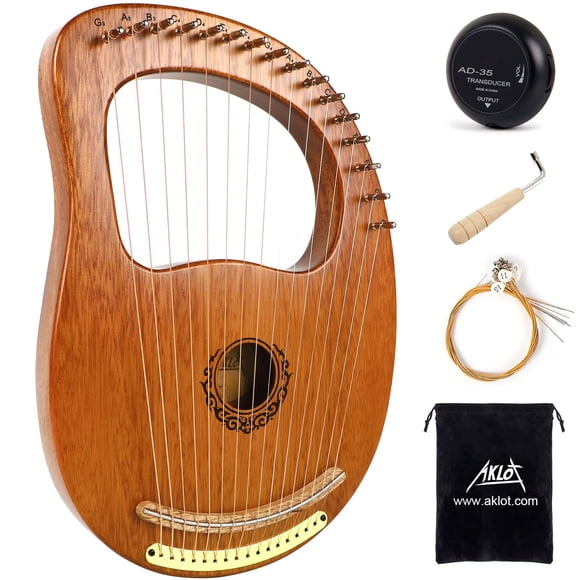 AKLOT 16 Metal Strings Lyre Harp Maple Saddle Mahogany Body Lyra Harp with Carved Note Tuning Wrench Pick up Strings