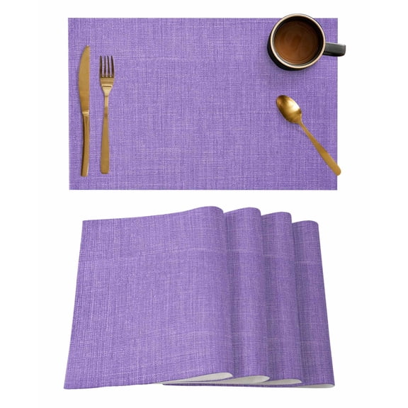Placemats Set of 6, Lavender Burlap Texture Woven Placemat, Linen Place Mats for Kitchen/Dining Tables, Farmhouse Vintage Lavender Washable Table Mats for Party