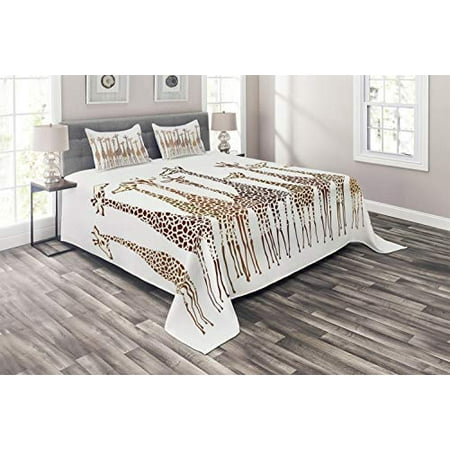 Lunarable Safari Coverlet Set King Size, Tropical Giraffes Exotic