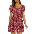 thumbnail image 1 of WTXUE Plus Robes Taille, Robe Trapèze à Manches Courtes Vestidos Casuales Para Mujer Col Ras du Cou, Robe d'Été à Manches Trapèze Robe Plissée Robe d'Été Florale Mi-Longue pour Femme Grande Taille, Rouge Taille P, 1 of 9