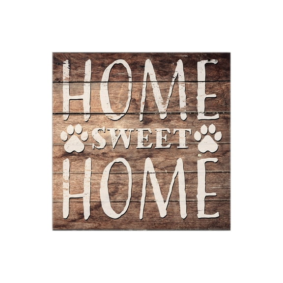 Home Sweet Home Brown Woodgrain Pawprint 12 x 12 Wood Wall Sign Plaque