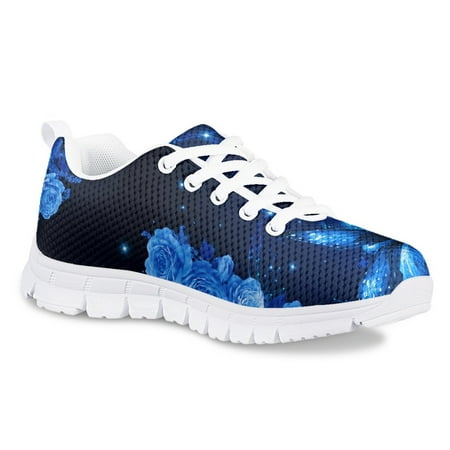 

ZOCAVIA Kids Blue Butterfly Print Sneakers Running Shoes for Girls Lightweight Breathable Lace-up Shoes Non Slip Size 11.5