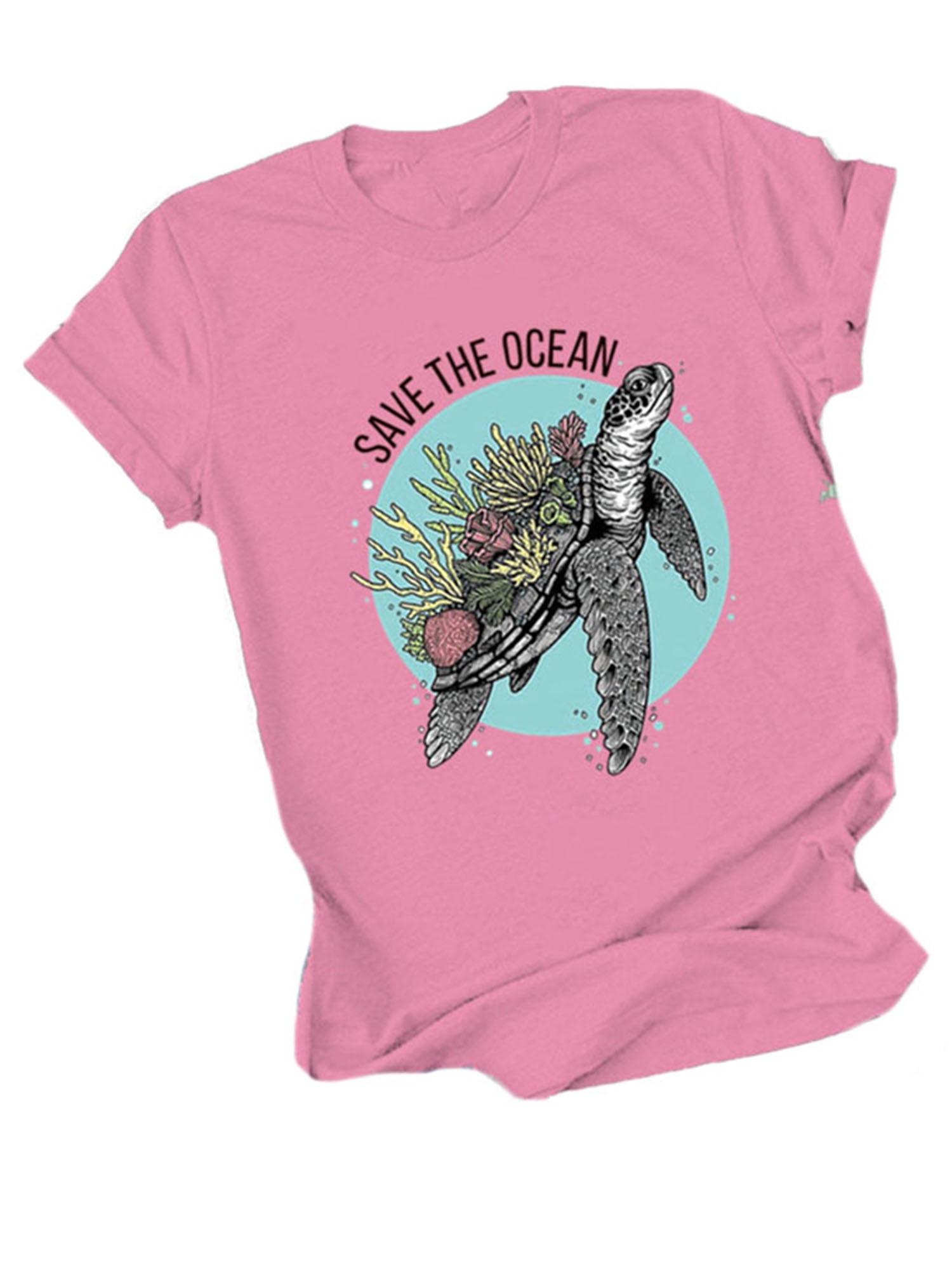 Women Save The Ocean And Turtle Tee Blouse Casual Top Short Sleeve T-Shirt 