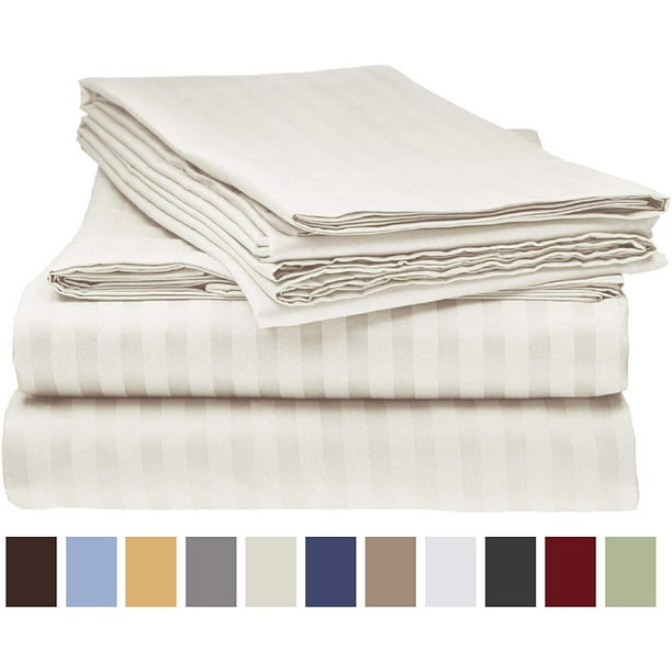 Deluxe Striped 1800 Prestige Soft and Comfortable Bed Sheets Set, Queen Cream