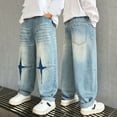 thumbnail image 4 of Coerni Boys Baggy Star Ripped Jeans Distressed Wash Denim Pants Causal Trendy Elastic Waist Active Jean Sweatpants, 4 of 9
