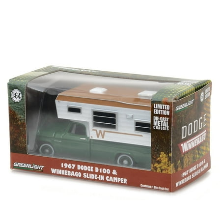 Control Camber - 1967 D-100 Green with Winnebago Slide in Camper Hobby Exclusive 1/64 by Greenlight 29866, Limited Edition. Brand New Box. Has Rubber Tires..., By Dodge From USA
