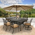 thumbnail image 3 of W WARMHOL 7-Piece Outdoor Patio Dining Set, 60” Rectangular Cast Aluminum Dining Table with Umbrella Hole and 4 Stationary, 2 Swivel Rocker Chairs, 6 Cushioned, Backyard, Patio, Garden, 3 of 8