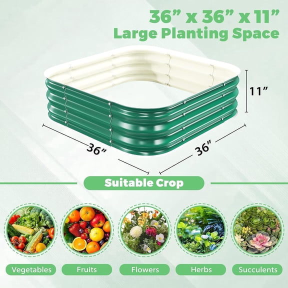 Galvanized Raised Garden Bed, 3x3x1ft Garden Planter Bed Outdoor, Heavy Duty Rustproof Steel Raised Bed Kit for Gardening Vegetables Fruits Flowers Grow Green