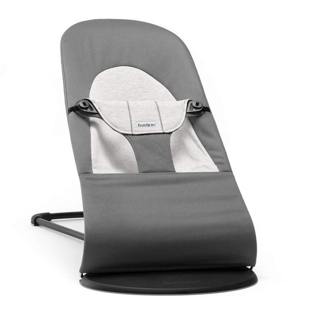 BabyBjorn Bouncer Balance in Soft Woven/Jersey Blend Fabric - Dark Gray/Gray on Black Frame