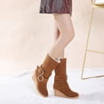 thumbnail image 3 of Mepaouo Womens Slouch Mid Calf Boots Fleece Lined Low Wedges Suede Walking Dressy Boots for Women, 3 of 8