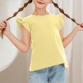 thumbnail image 3 of XIMIN Toddler Girls Shirts Baby Girl Ruffle Sleeves Blouse Round Neck Blouse Kids Girl Solid Color Short T-Shirts Basic Cotton Tee Top Casual Cute Clothes, 3 of 7