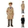 thumbnail image 3 of Ticikt Kids Long Trench Coat, Doubleâ Belted Windbreaker, Classic Lapel Outerwear for Boys Girls Fall Spring, 3 of 5