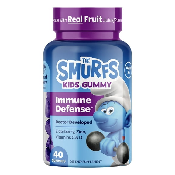 The Smurfs Immune Support Gummies for Kids with Black Elderberry, Vitamin C, and Zinc, 40 Count