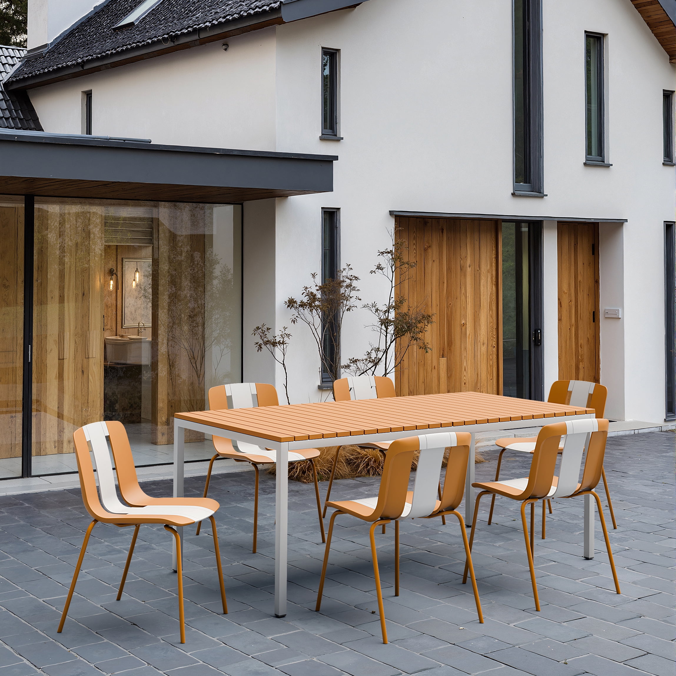 4 Pack Chairs, Indoor Outdoor PP Plastic Seat & Sturdy Metal Legs, for Living Room, Balcony, Cafe, Terrace