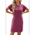 thumbnail image 2 of Womens Summer T Shirt Dress Casual Cap Sleeve Crewneck Loose Shift Mini Dresses Claret S, 2 of 7