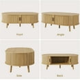 thumbnail image 6 of Alohappy Oval Coffee Table, Mid Century Modern Coffee Table with Sliding Tambour Door, Fluted Center Table with Hidden Storage, Curved Profile Dining Table for Living Room, Home Office,Natural Oak, 6 of 9