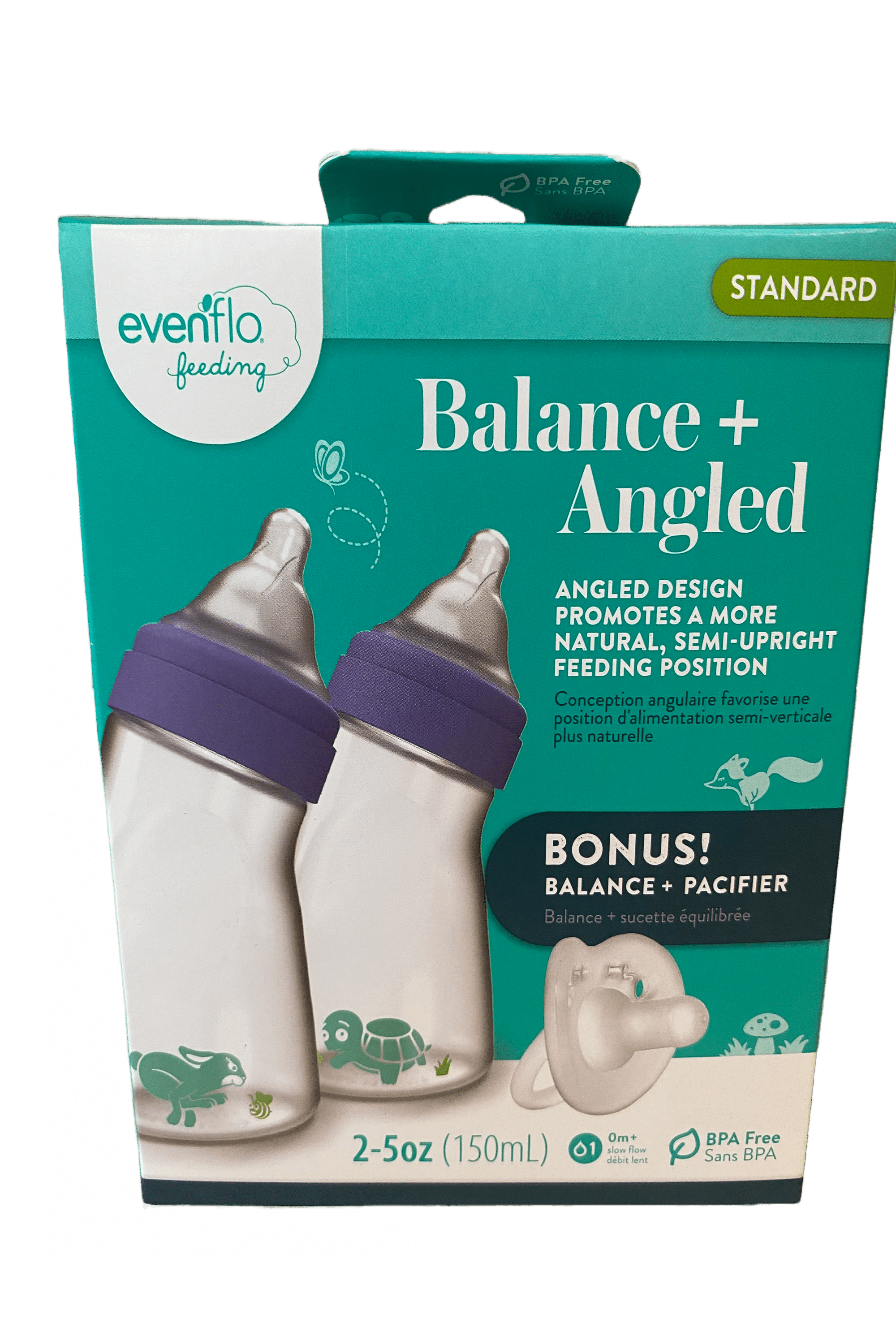 Evenflo Balance+ Angled Bottle 5oz 2pk with Pacifier