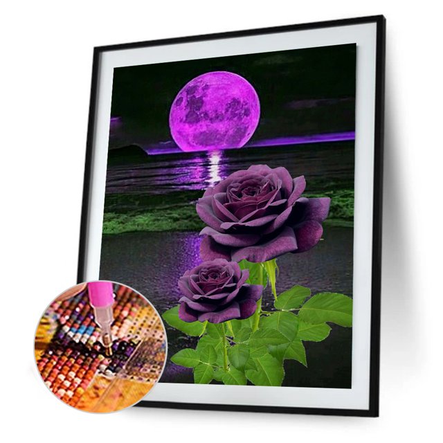 Cuadros Decorativos Taladro redondo completo pintura de diamante luna rosa mosaico dibujo de diamantes de imitación (NH1137) Sywqhk Nuevos Originales