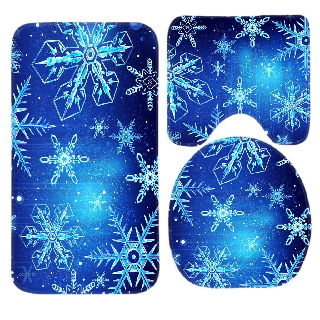 PUDMAD Happy Winter Holiday Beautiful Snowflakes 3 Piece Bathroom Rugs ...