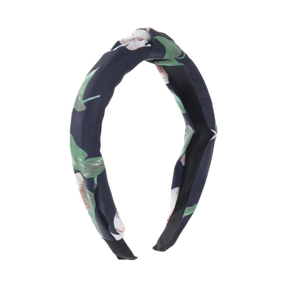 Unique Bargains 1 Pc Grace Lily Pattern Wide Cross Knot Headbands for Women Navy Blue