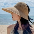 thumbnail image 3 of Sombrero de copa vacío para mujer: Sombrero de paja de ala ancha Sombrero de protección solar Gorra de playa de pescador, 3 of 4