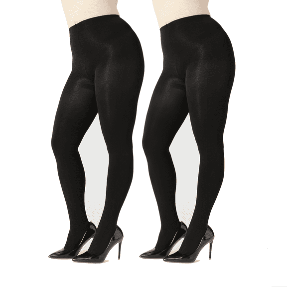 G&Y Plus Size Opaque Tights for Women, 100D, 2 Pairs, Black, 4XL
