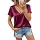 thumbnail image 3 of TaTaai Women's Business Casual V Neck Short Sleeve Shirt, Satin Lightweight Drape, for Office Daily Party Weekend Wear Gift, 3 of 6