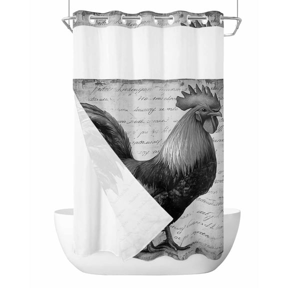 No Hook Cloth Fabric Shower Curtain with Snap in Liner, Grey Retro Vintage Waterproof Shower Curtains Set with See Through Top Window, Farmhouse Country Animal Modern Bath Curtains Shower 36"x78"
