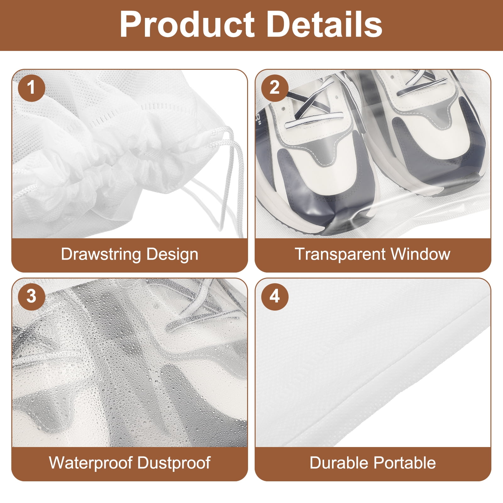 18pcs Travel Shoe Bags Non-Woven Drawstring Organizers Bags, White