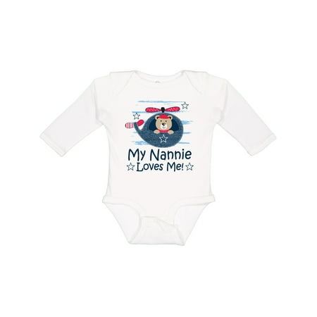 

Inktastic My Nannie Loves Me Grandson Gift Baby Boy Long Sleeve Bodysuit