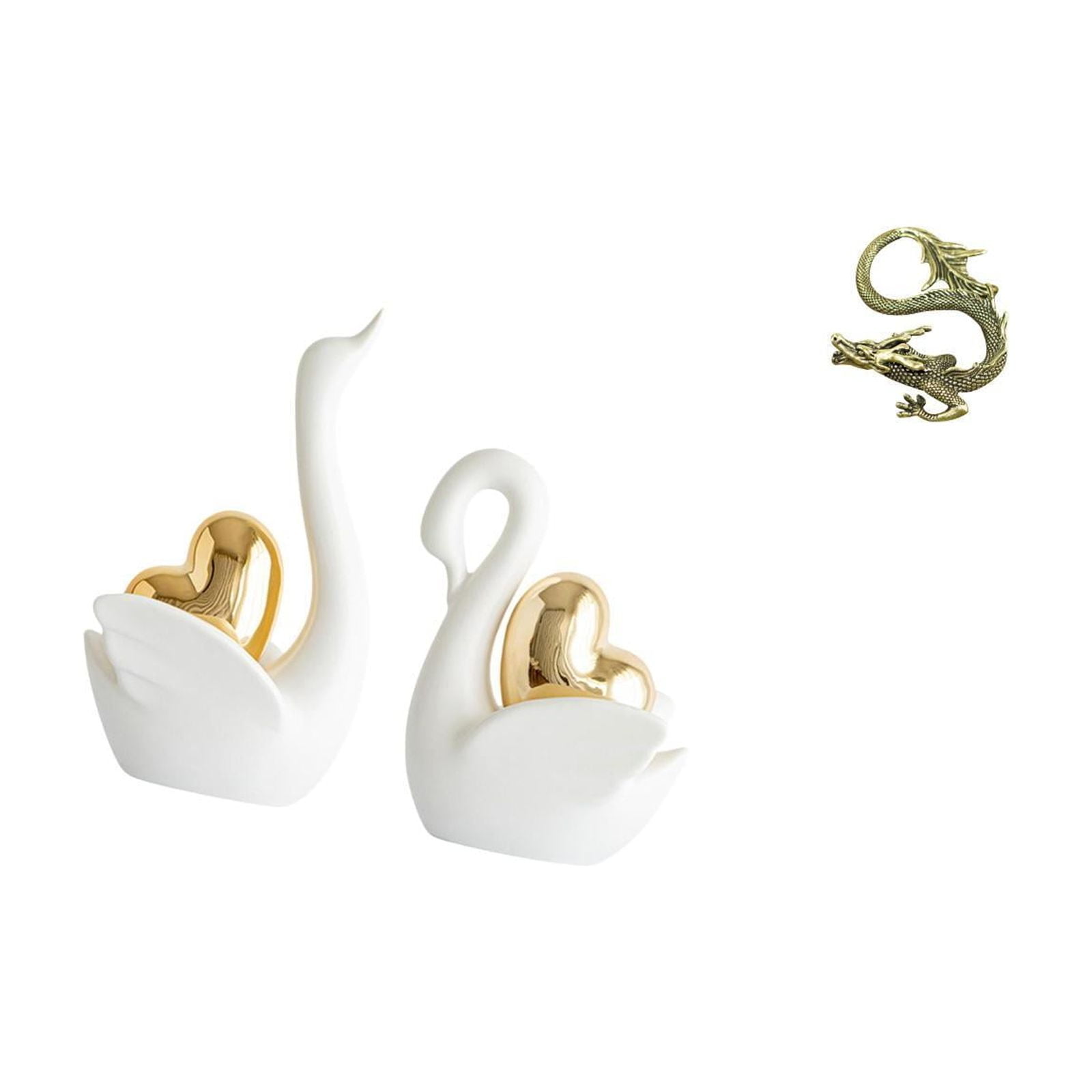 Fzaqwen Swan Statue Ceramic Sculpture Animal Figurine Brass Chinese Ornament Decorative Table Centerpiece Suitable for Gift Giving Home Decoration Office Disp