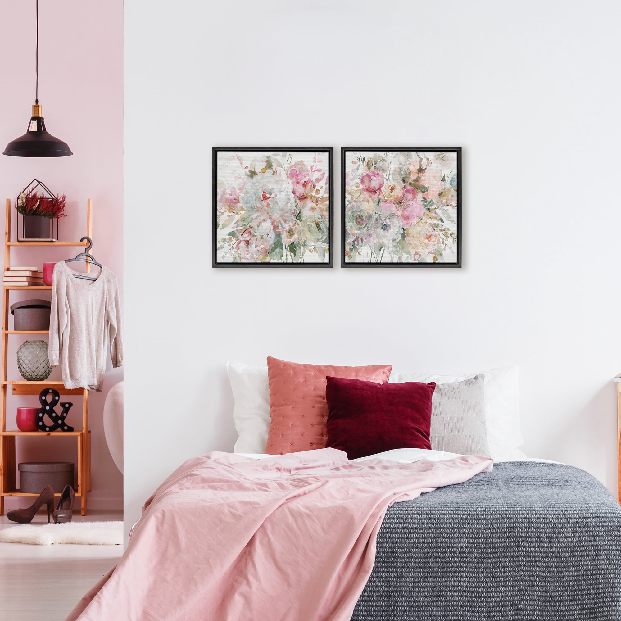 Stupell Industries Romantic Blush Botanicals 2 Piece Black Framed Floater Canvas Set, design by Carol Robinson