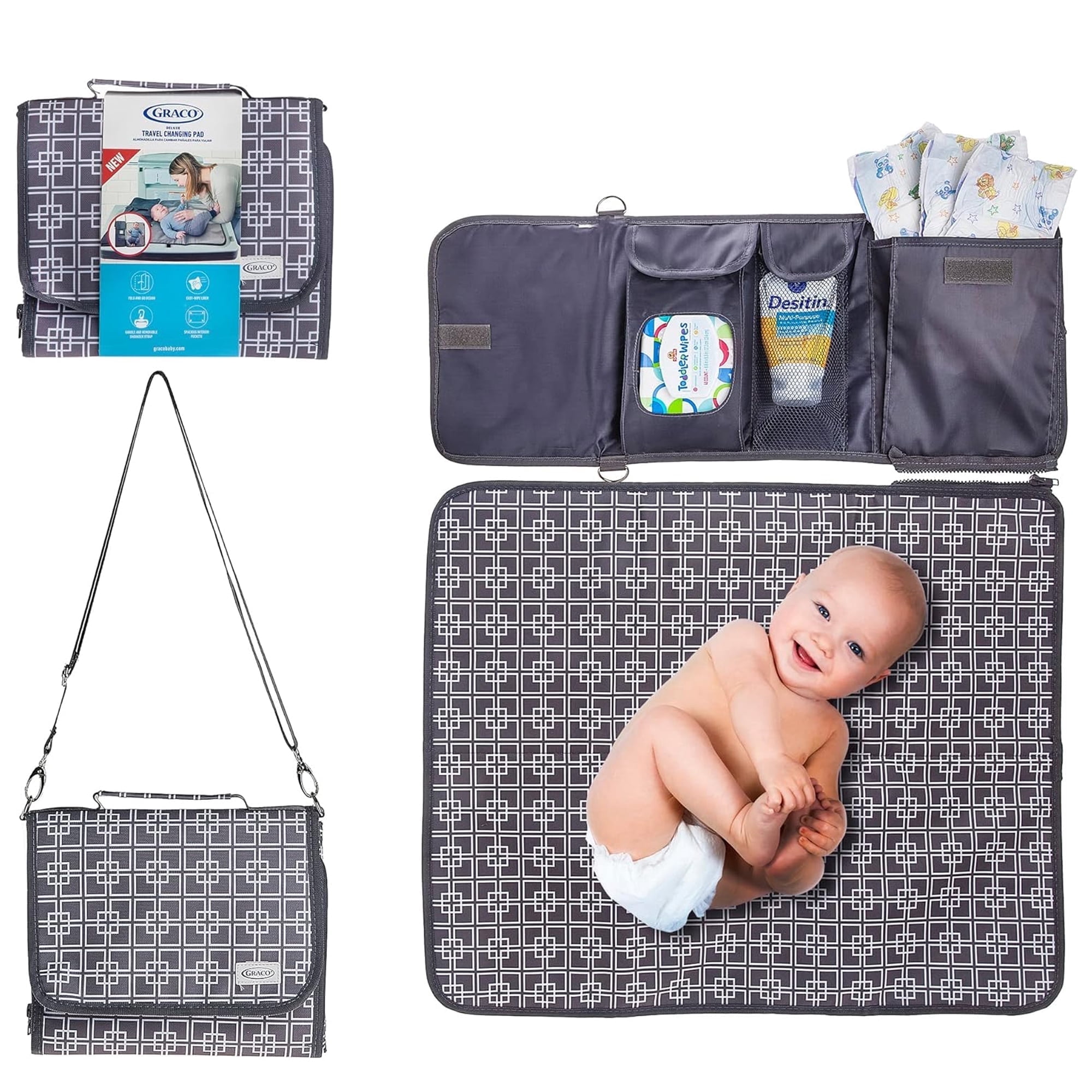 Graco Deluxe Travel Changing Pad, Compact and Foldable Diaper Changing Pad for Newborns and Infants, Gray