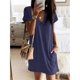 thumbnail image 4 of Gibobby Vestido casual de punto para mujer Mini vestido informal de manga corta con escote en V y bolsillo con cinturón suelto para mujer de verano(Azul,M), 4 of 5