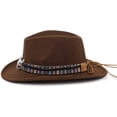 thumbnail image 3 of Sombrero de vaquero deformable unisex, sombrero de vaquera occidental, sombrero de vaquero para el interior del país, sombrero Fedora de ganadero con banda trenzada y calavera de toro, 3 of 7